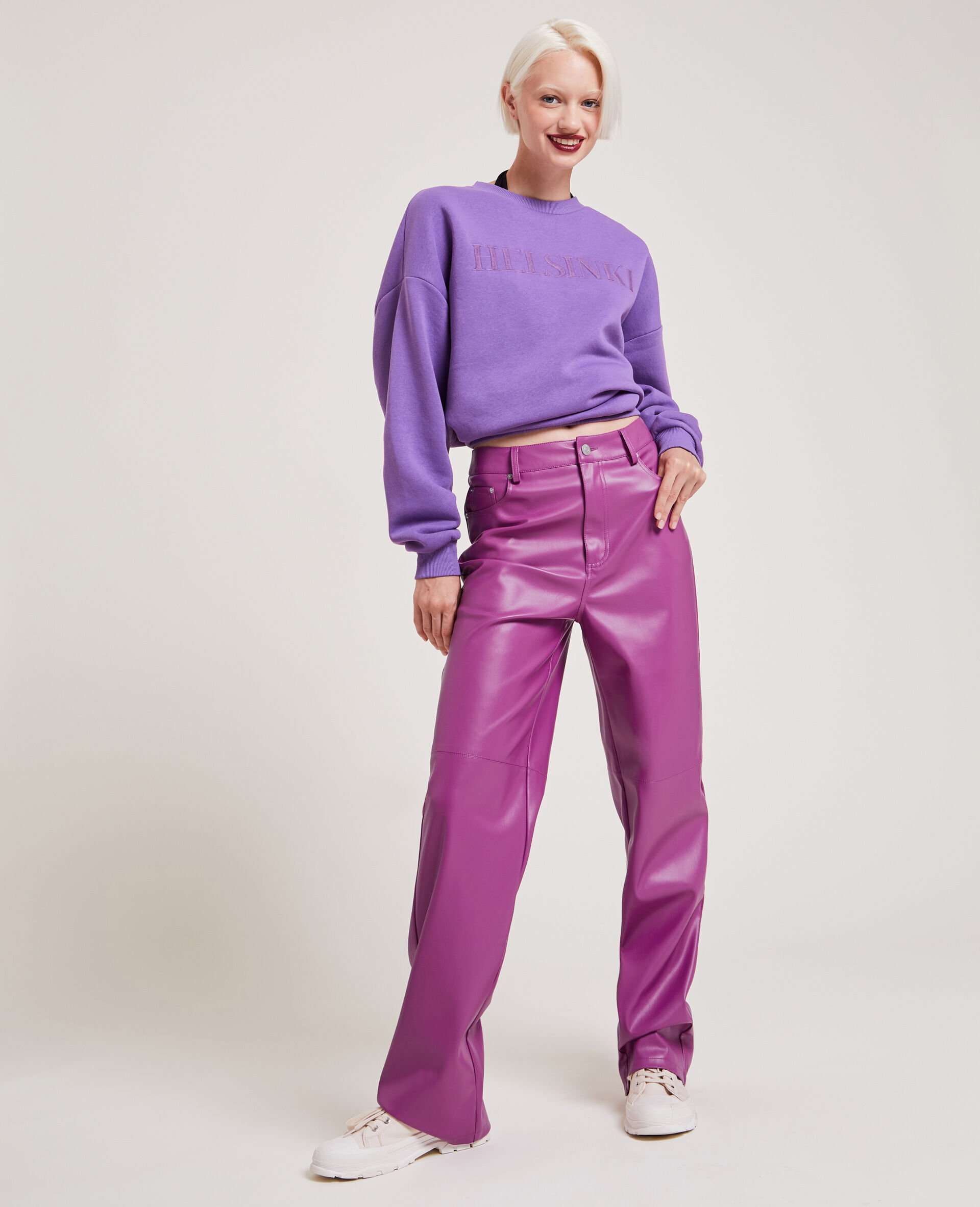 Pantalon droit en simili cuir - Violet