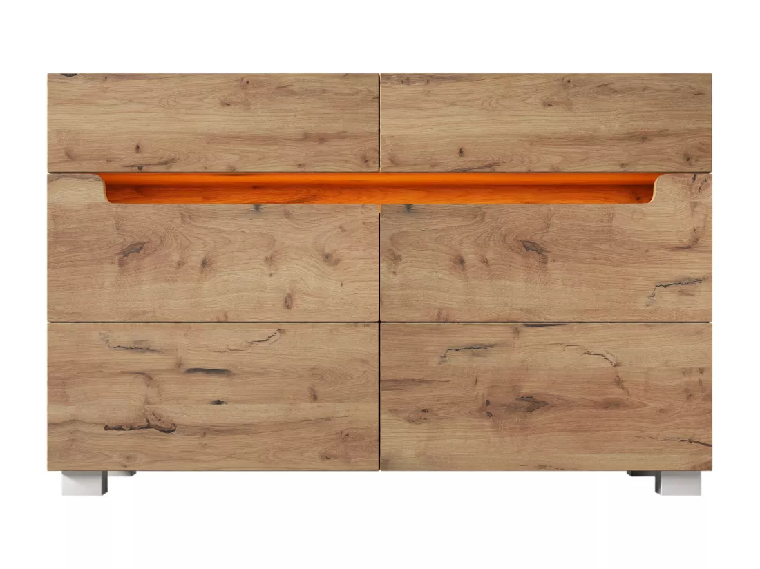 Commode avec LED - 6 tiroirs - effet brillant - Naturel