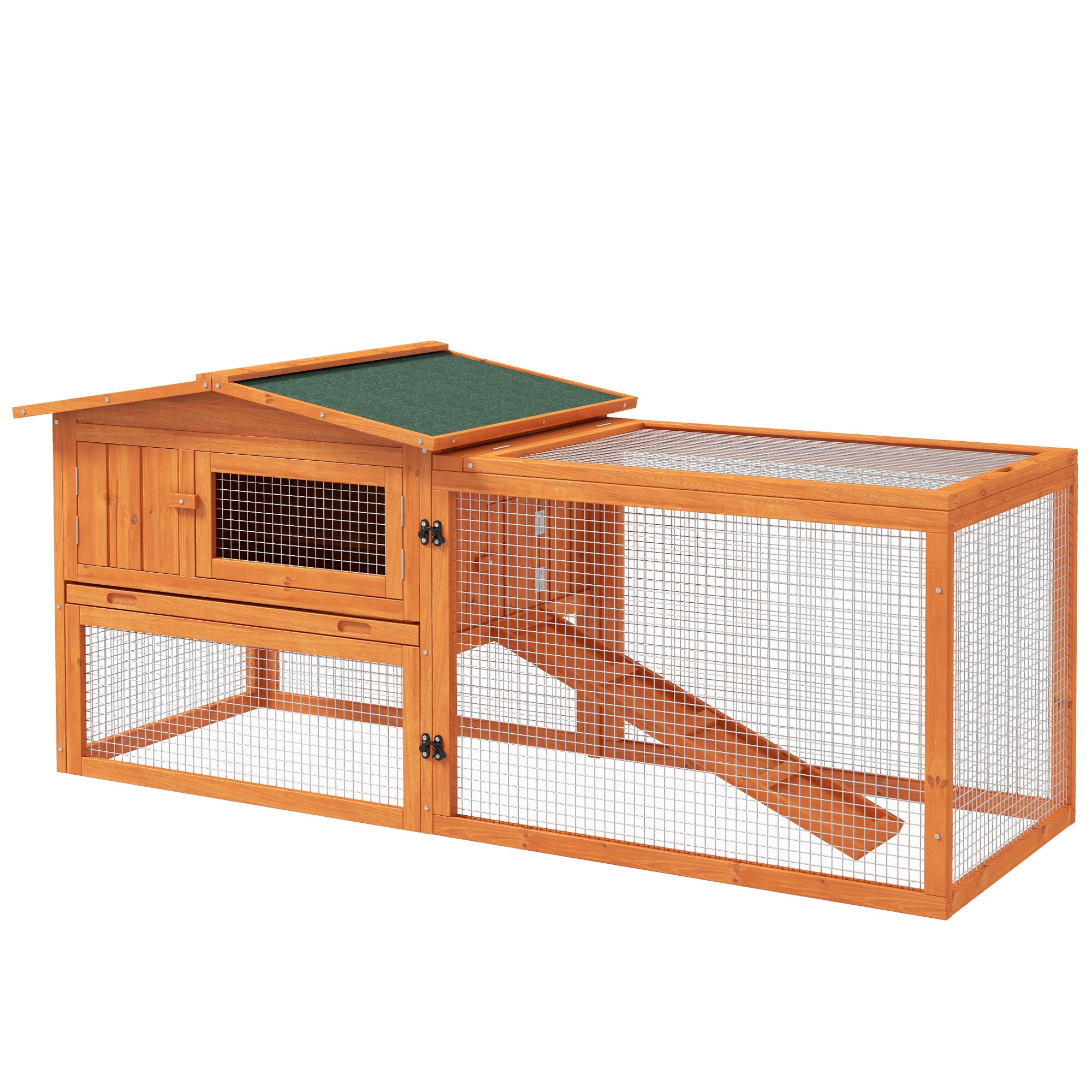 PawHut Kleintierstall mit Asphaltdach orange 156L x 58B x 68H cm