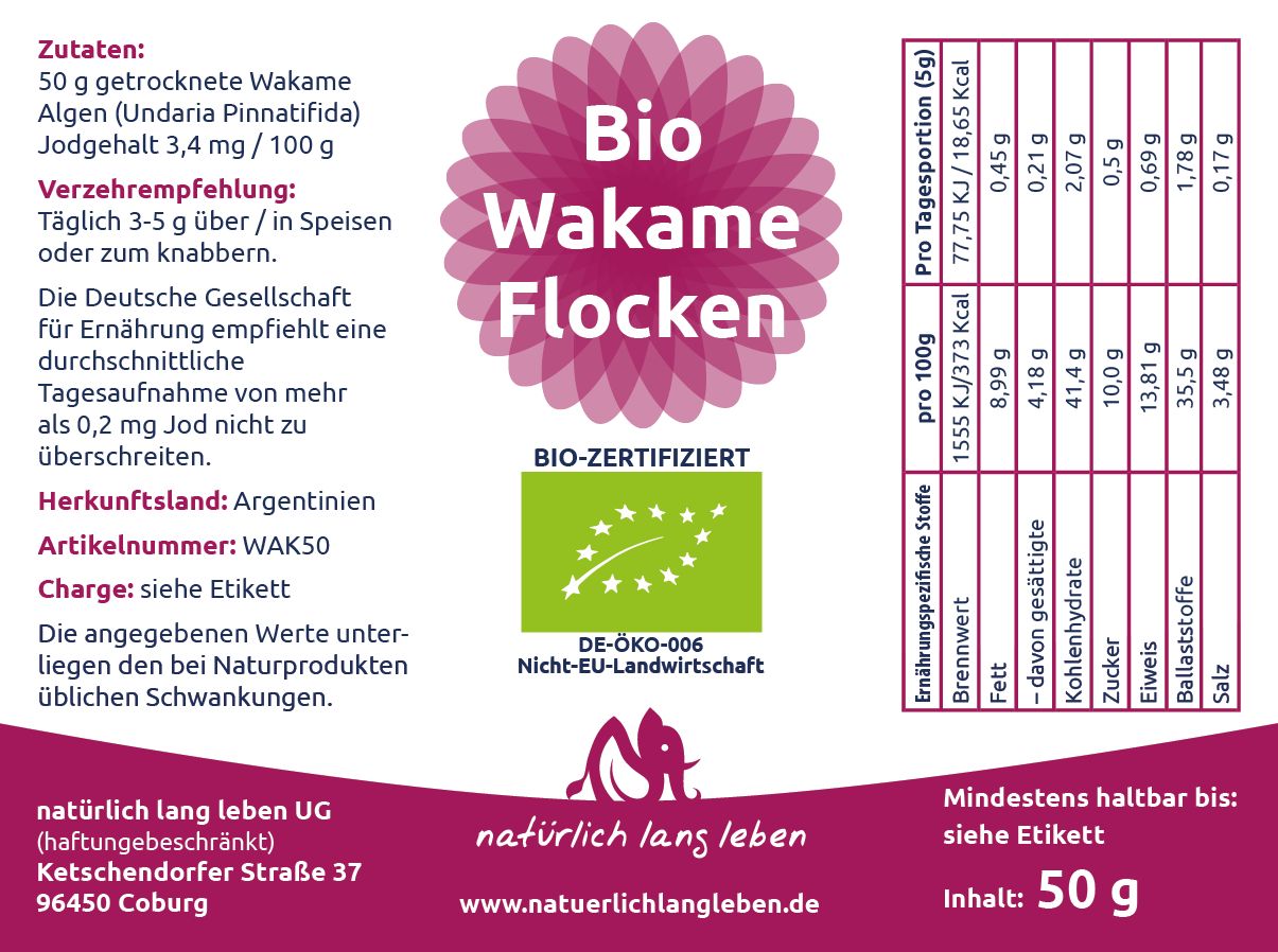 natürlich lang leben BIO Wakame Algen Flocken