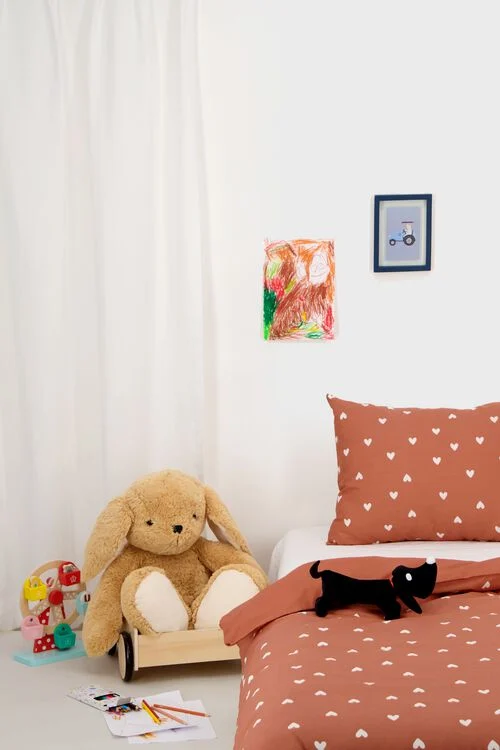 housse de couette enfant - 120x150 - coton doux coeurs terracotta
