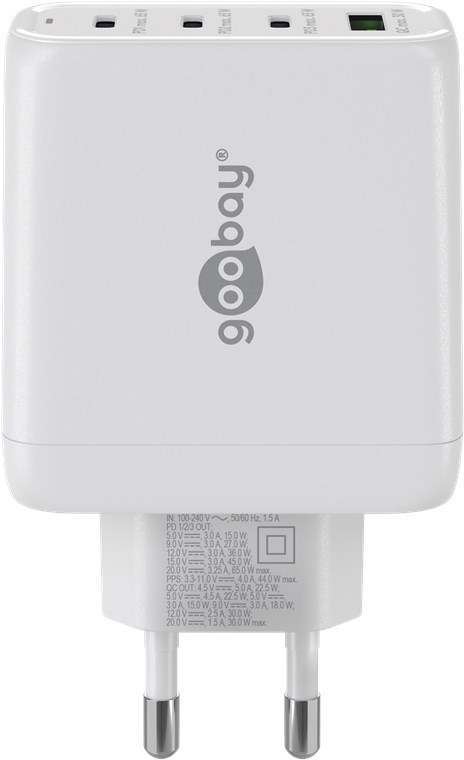 (68W/3A) USB A / 3x USB C GaN Ladegerät Netzteil Power Delivery / Quick Charge (64822) - Weiss