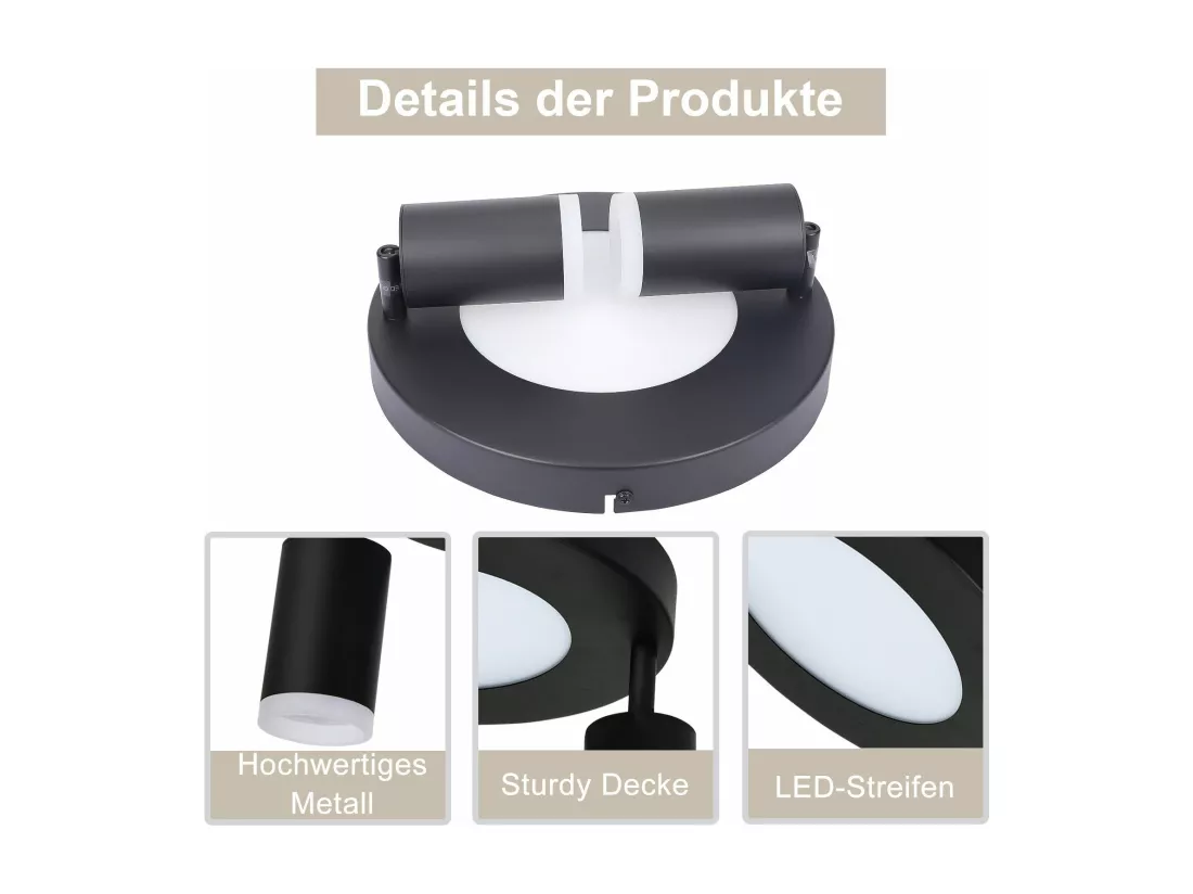 NETTLIFE Spot de plafond 2 ampoules noir 3000K protection des yeux installation facile orientable 350° GU10
