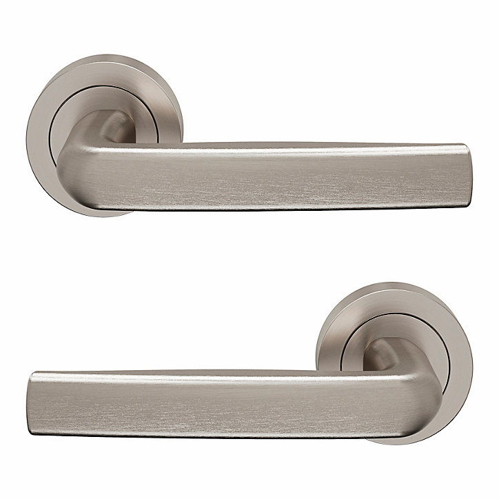 Ensemble poignée sur rosace Incurvé à visser GoodHome Primel effet nickel satin gris Ø52mm