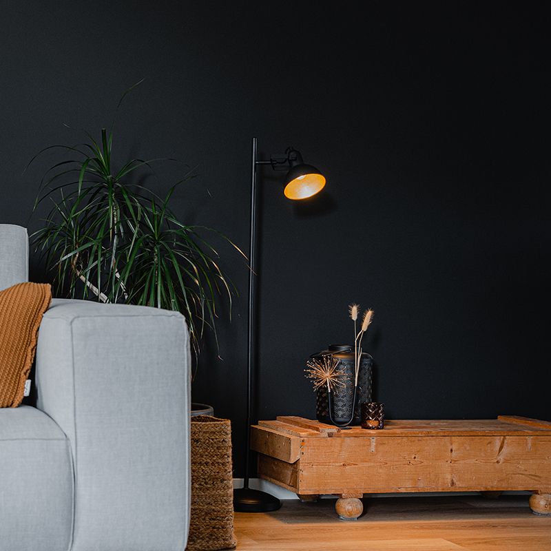 Industriële vloerlamp zwart met goud 1-lichts - Tommy