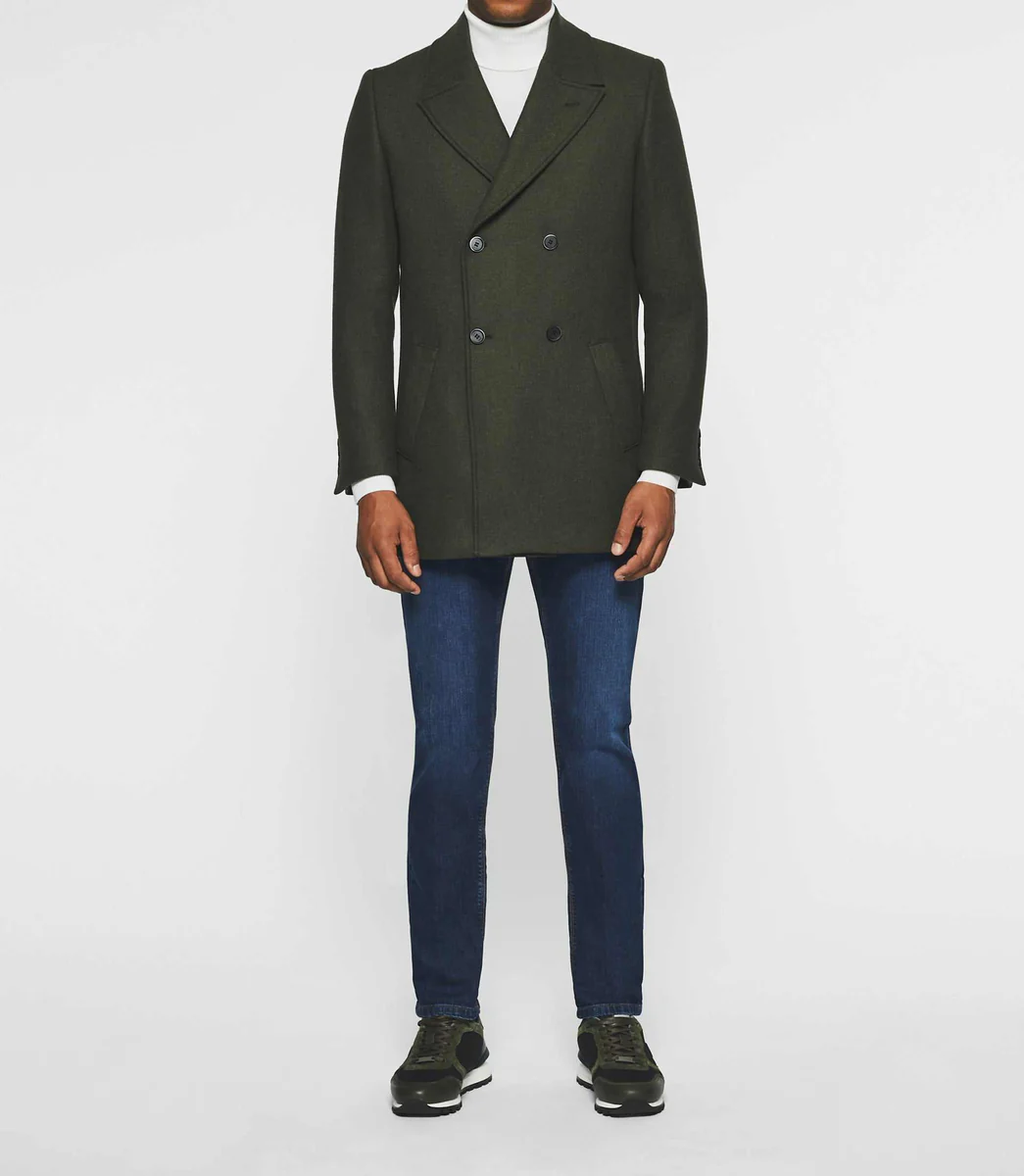 Manteau croisé col fourrure kaki IGNACIO