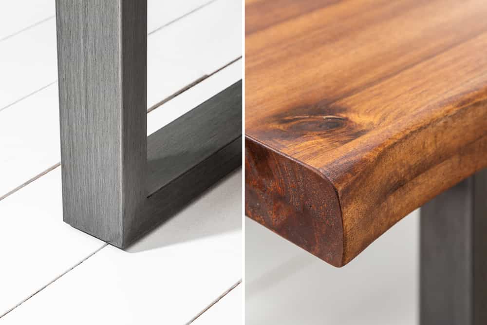 Massiver Baumstamm Esstisch GENESIS 200cm Akazie Baumkante Kufengestell Industrial Finish