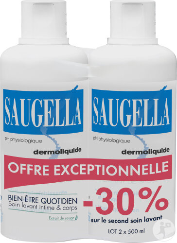 Saugella Dermoliquide Soin Lavant Pour L’hygiène Intime Quotidienne Des Femmes Adultes 2x500ml