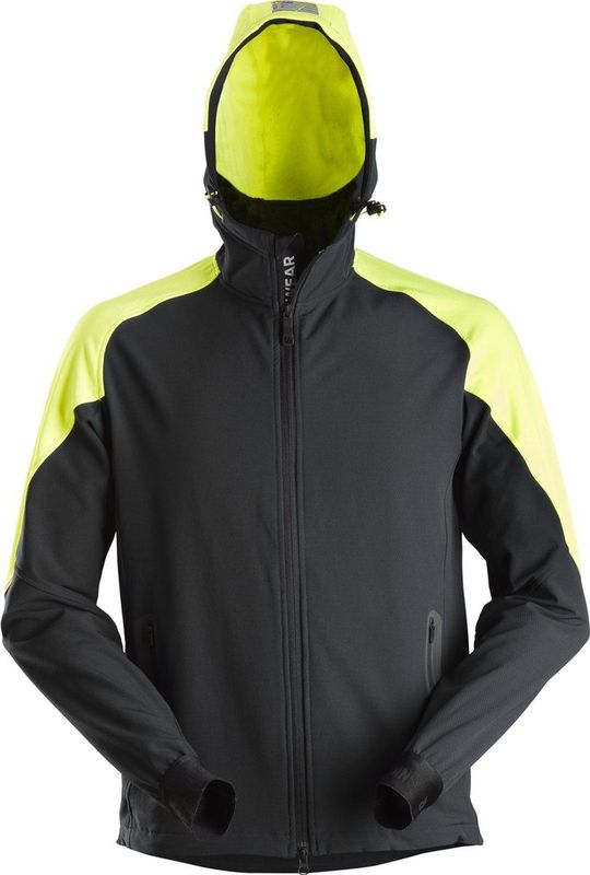 Snickers - 8025 Hoodie - Zwart/Neongeel - 4-Weg Stretch - Waterafstotend