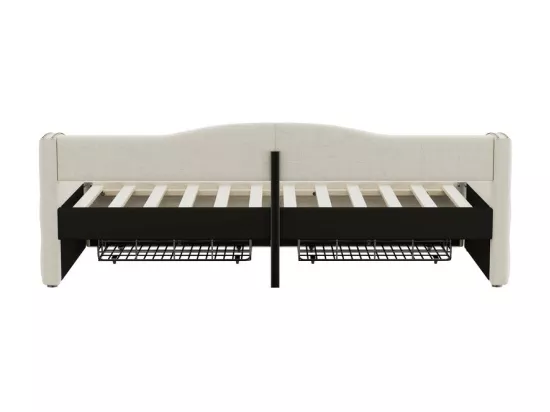 Lit banquette 90x200cm avec 2 tiroirs - tissu en lin - Blanc