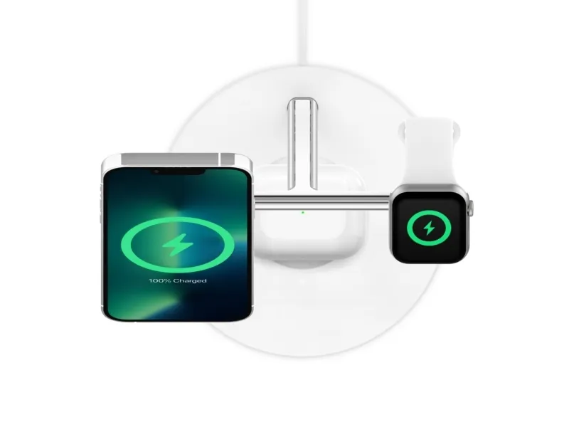 Belkin BoostCharge Pro - Trådløs opladningsstander - med MagSafe   AC-strømadapter - 15 Watt - Fast Charge - hvid - for Apple AirPods; AirPods Pro; iPhone 12, 13; Watch Series 4, Series 5, Series 6, Series 7
