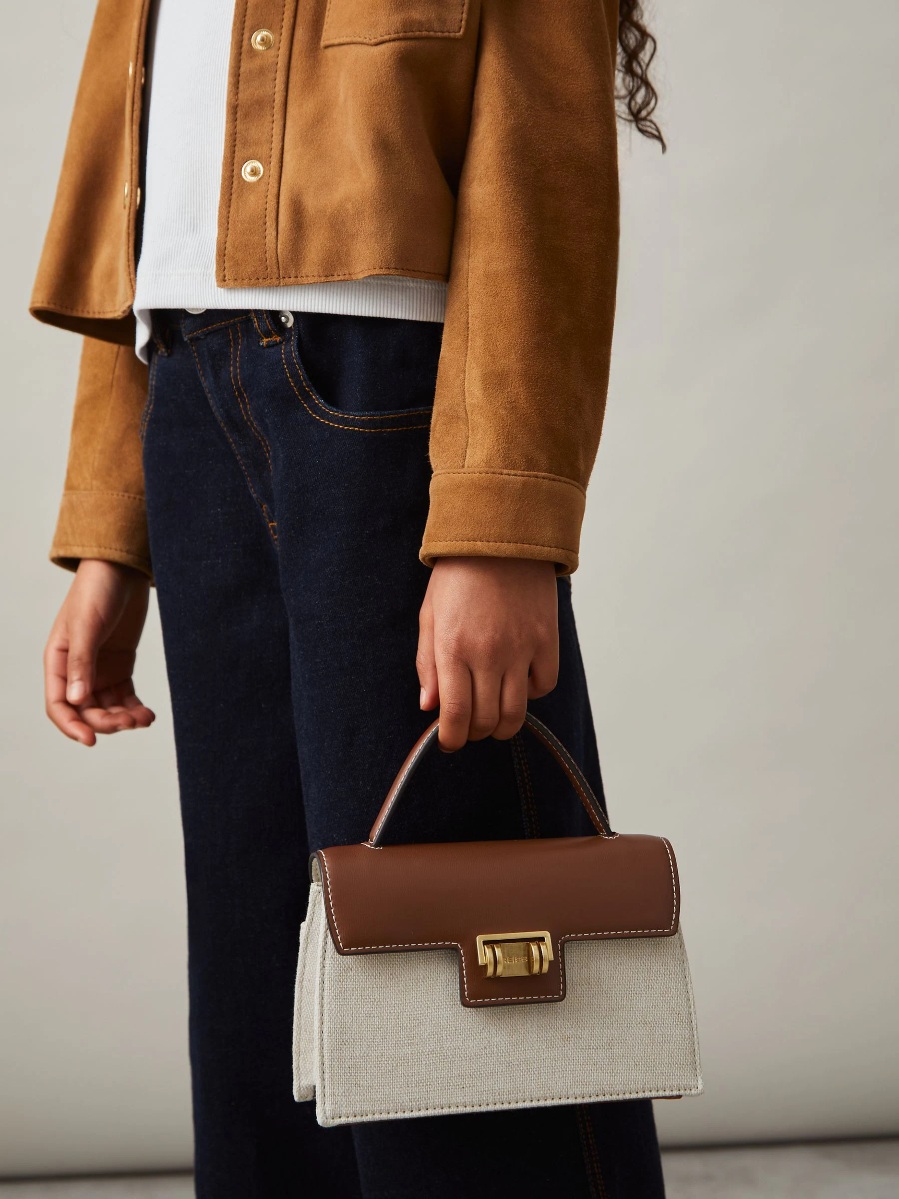 Reiss Kinsley Girls Linen Canvas Top Handle Bag