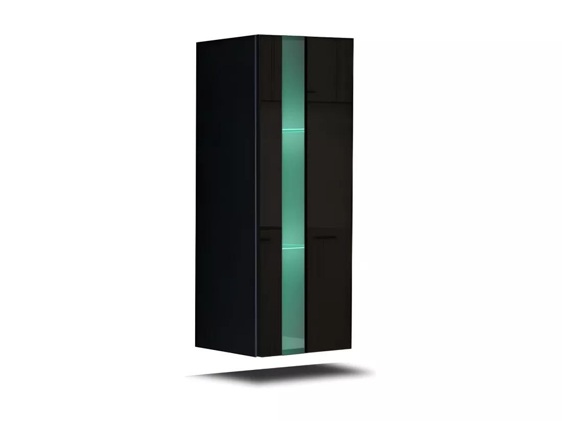 Meuble de salon noir collection CEPTO 37x91cm, 1 porte avec vitre, 2 étagères.