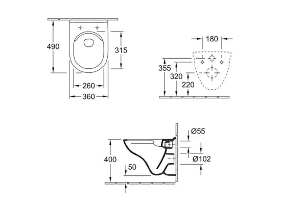 Pack WC suspendu compact sans bride VILLEROY ET BOCH O.novo + abattant + plaque blanche + bâti
