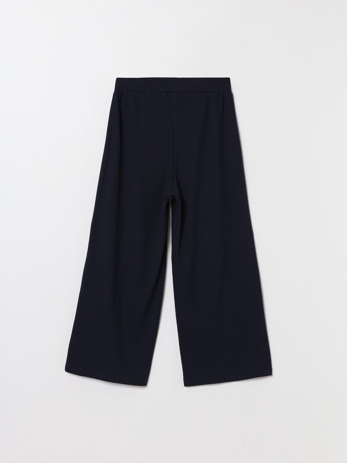 Calças culote de malha canelada - Azul-marinho