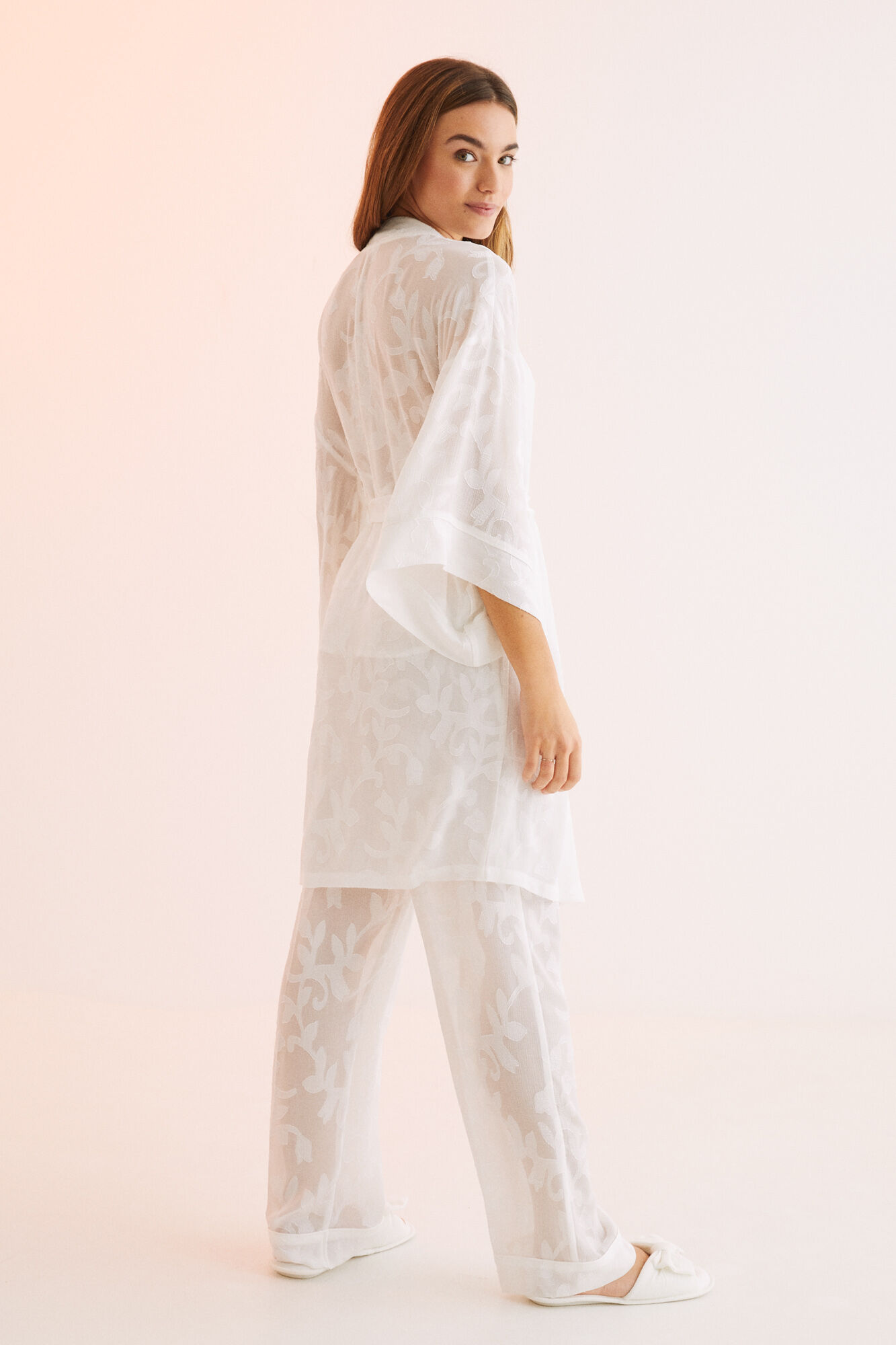 Bata midi jacquard branco - bege