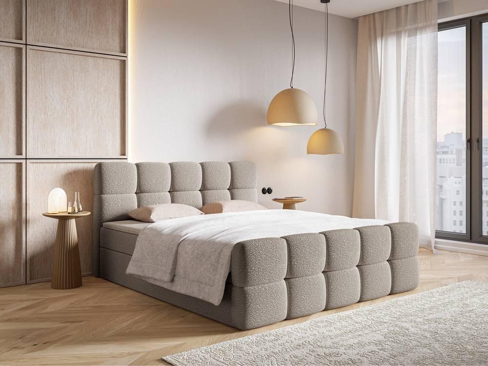 NADUVI Collection Chloe Boxspring met Opbergvak 140 x 200 cm - Bouclé - Greige