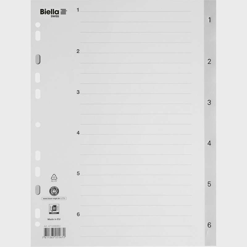 Biella Register mit Indexblatt, A4, 1-6