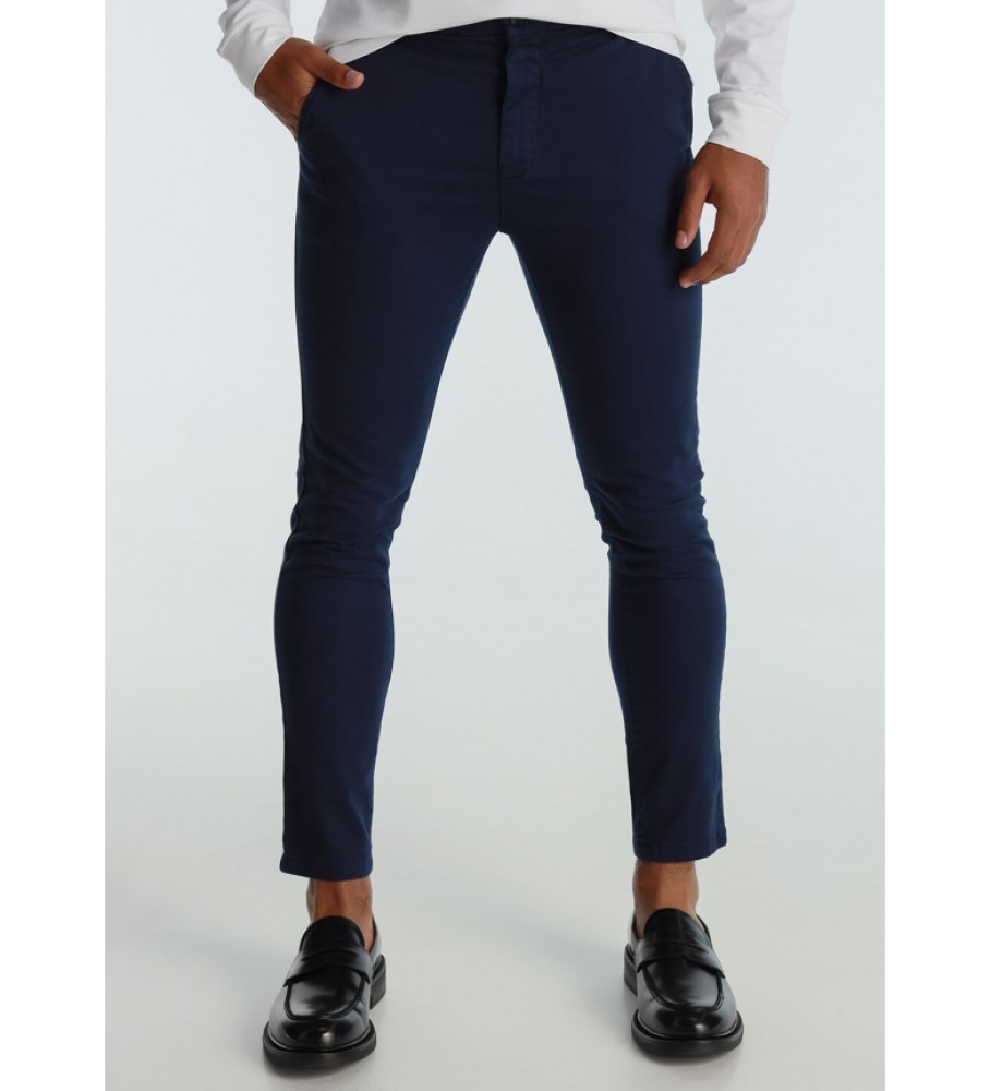 Calça chino de cetim slim fit Six Valves azul marinho