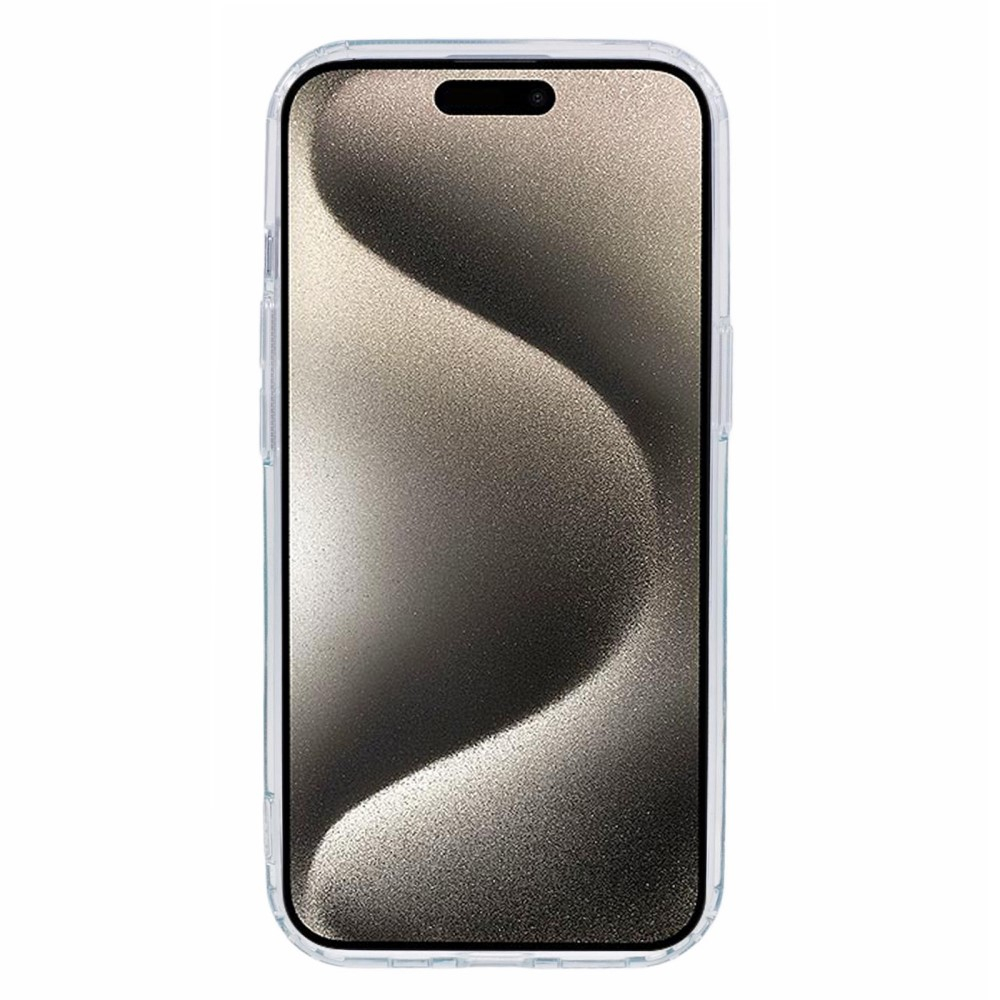 iPhone 15 MagSafe Hülle mit Acryl Rückseite und Farbverlauf im Glitzer Design - Türkis