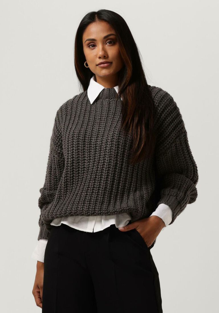 MY ESSENTIAL WARDROBE donkergrijze my essential wardrobe trui ava knit pullover