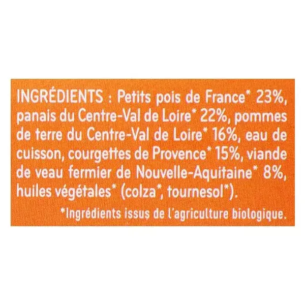 Almoço Babybio com Ervilhas, Pastinacas, Abobrinha e Vitela +6 meses Orgânico 2 x 200g