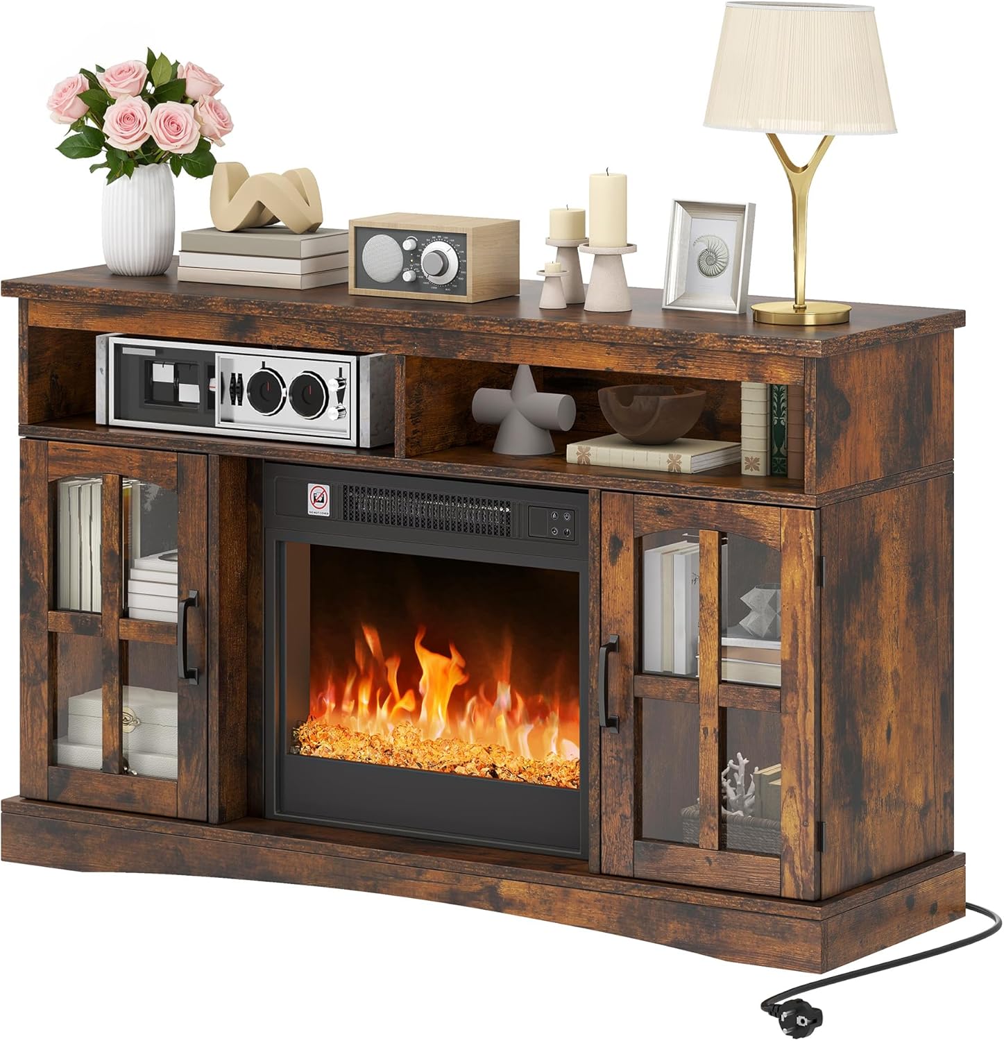 TAUS elektrokamin, elektrischer Kamin, Electric Fireplace für das Wohnzimmer mit flammeneffekt, Einstellbarer Flamme, 1-8 Stunden Timer, Überhitzungsschutz, Heizfunktion & Fernbedienung