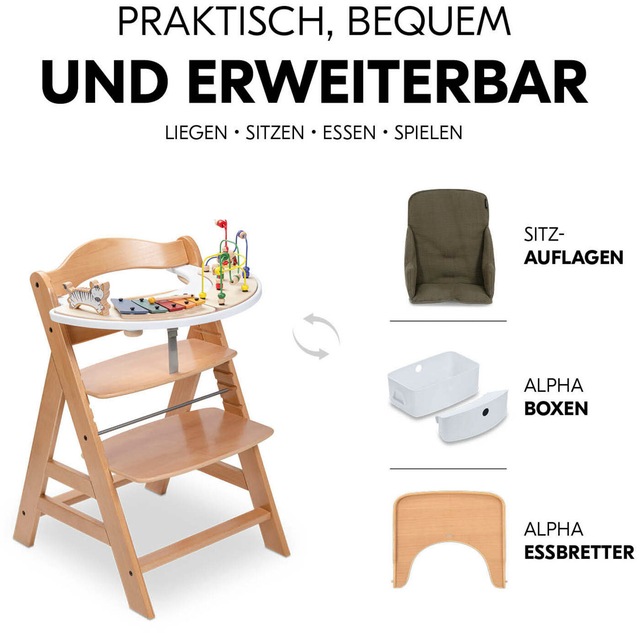 Hauck Hochstuhl »Alpha Newborn Pre, Nature Grey« () mit Newborn Aufsatz