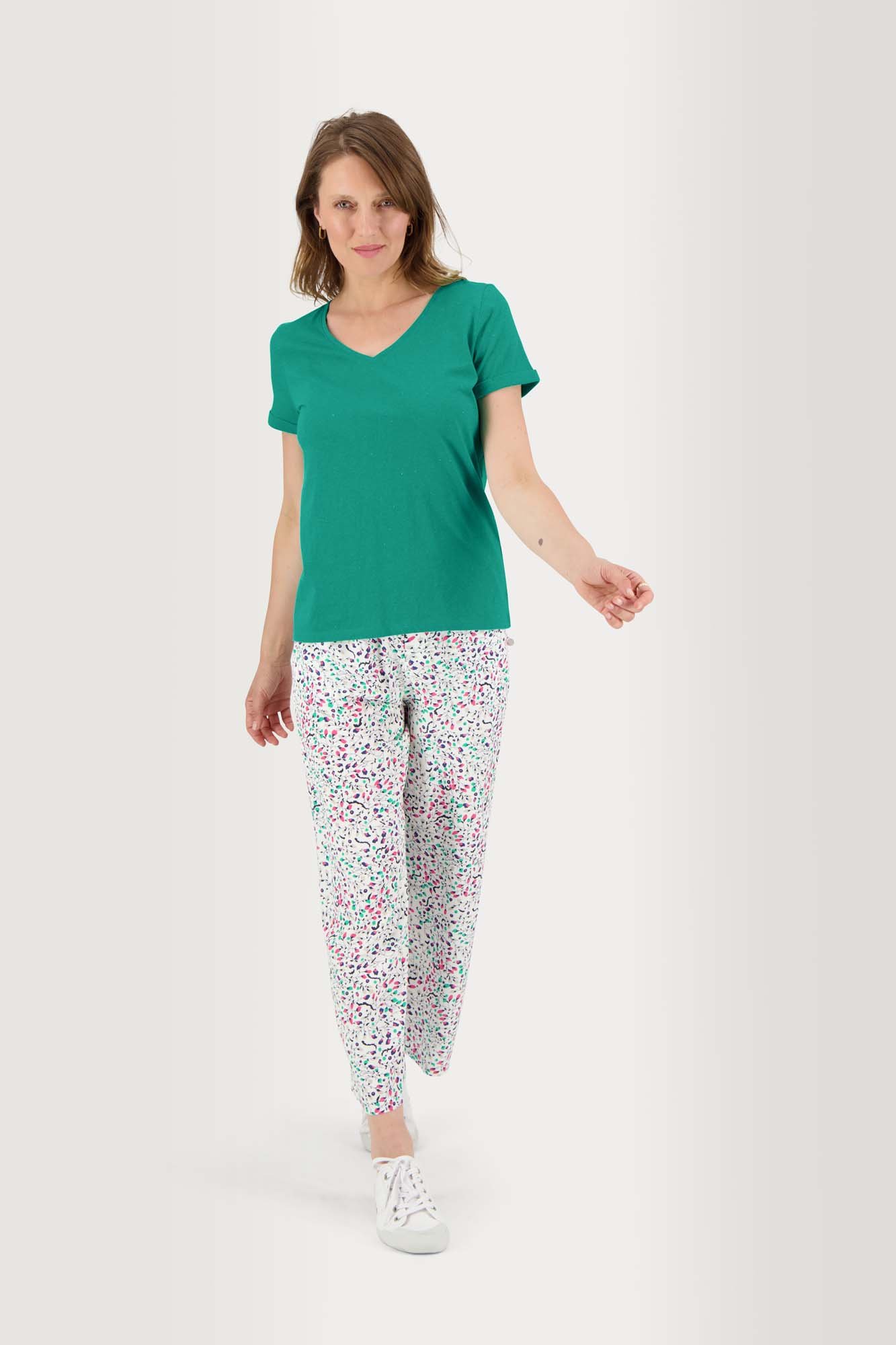 Tee-Shirt Femme Col V Jersey Coton Vert