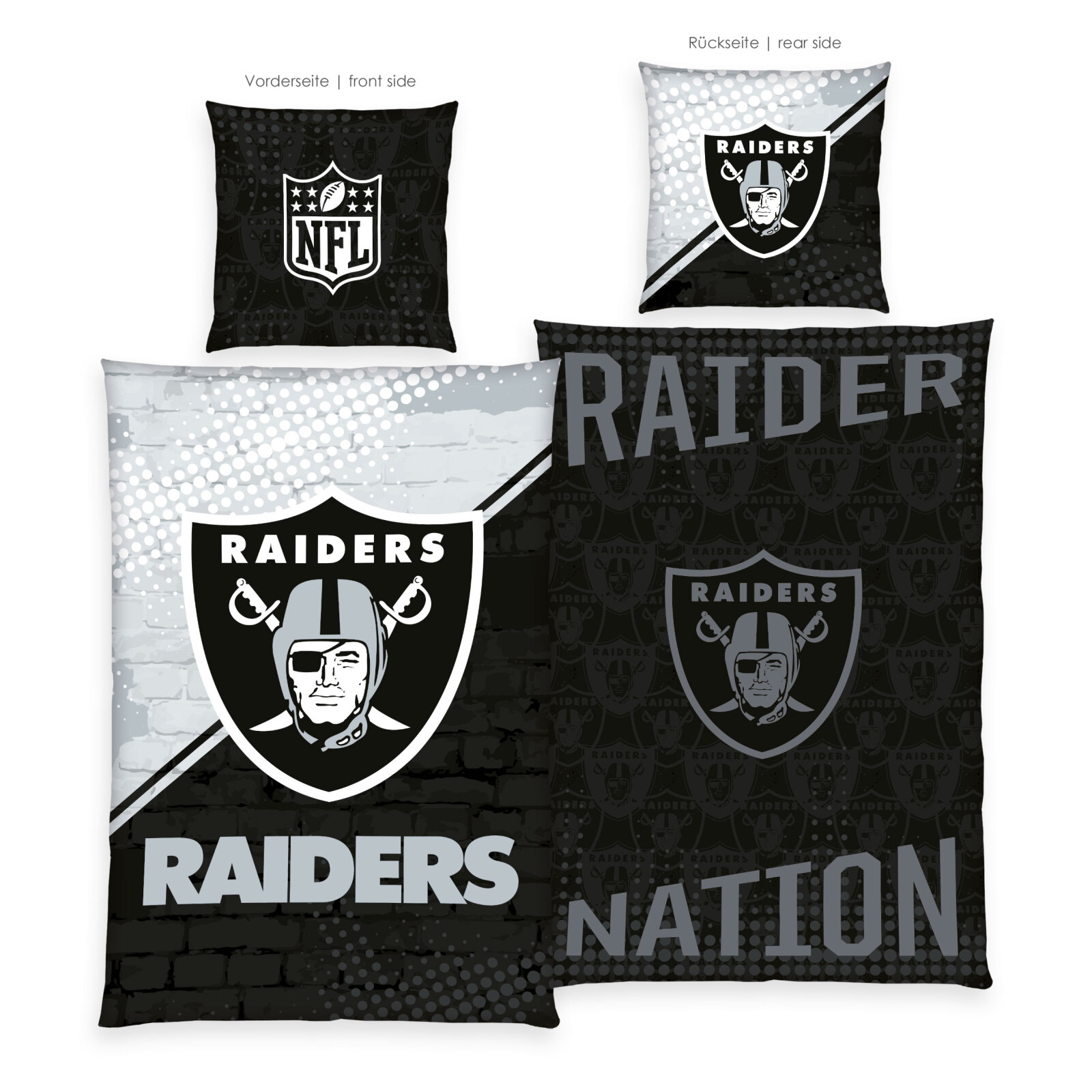 Renforcé-Bettwäsche NFL RAIDERS - schwarz-weiß - 135x200 cm
