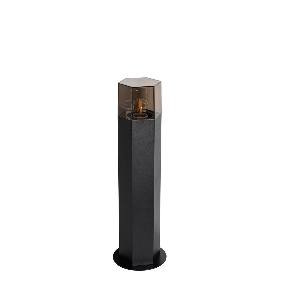 Staande buitenlamp zwart met smoke kap zeshoek 50 cm - Denmark