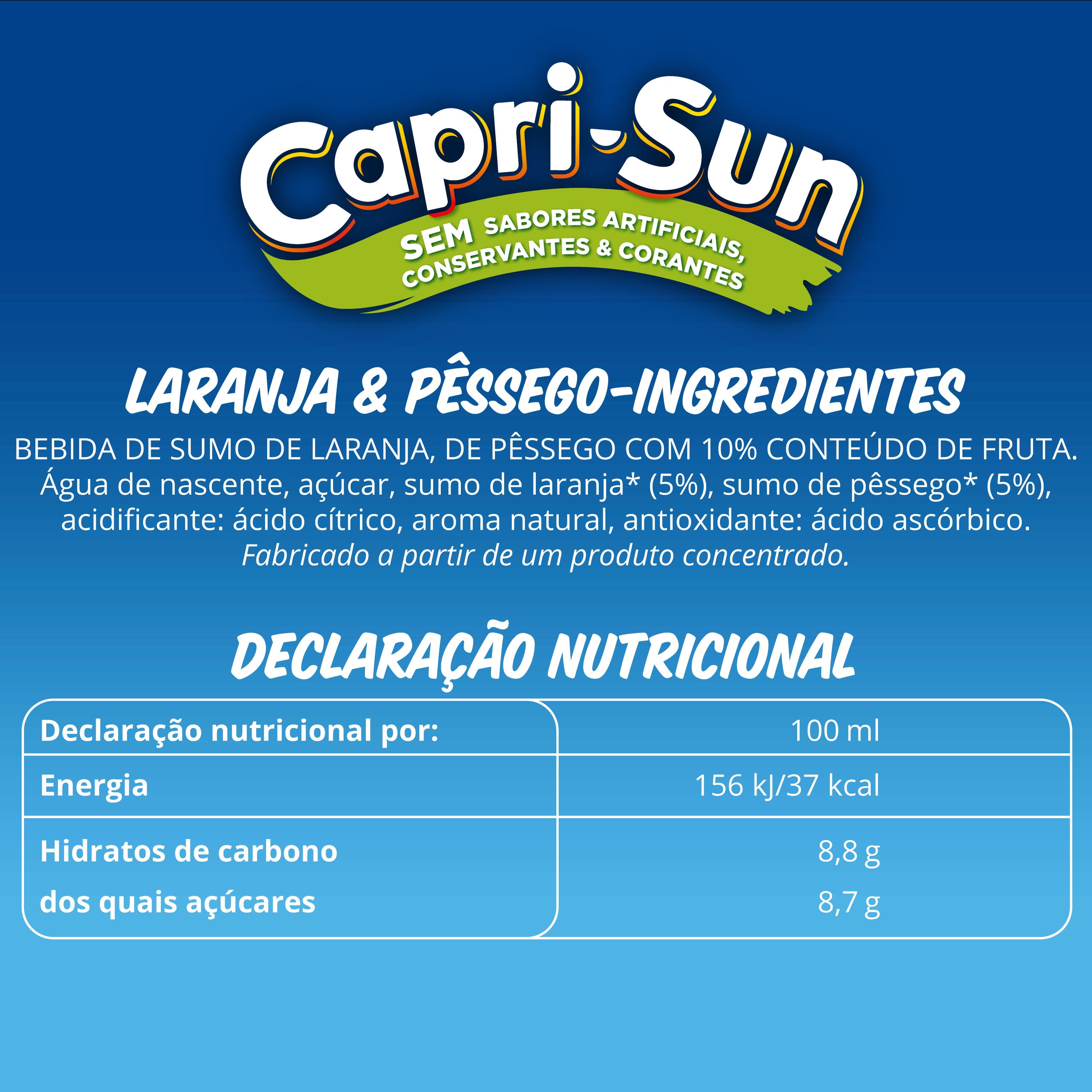 REFRIGERANTE CAPRI-SUN SEM GÁS LARANJA E PESSEGO 330ML