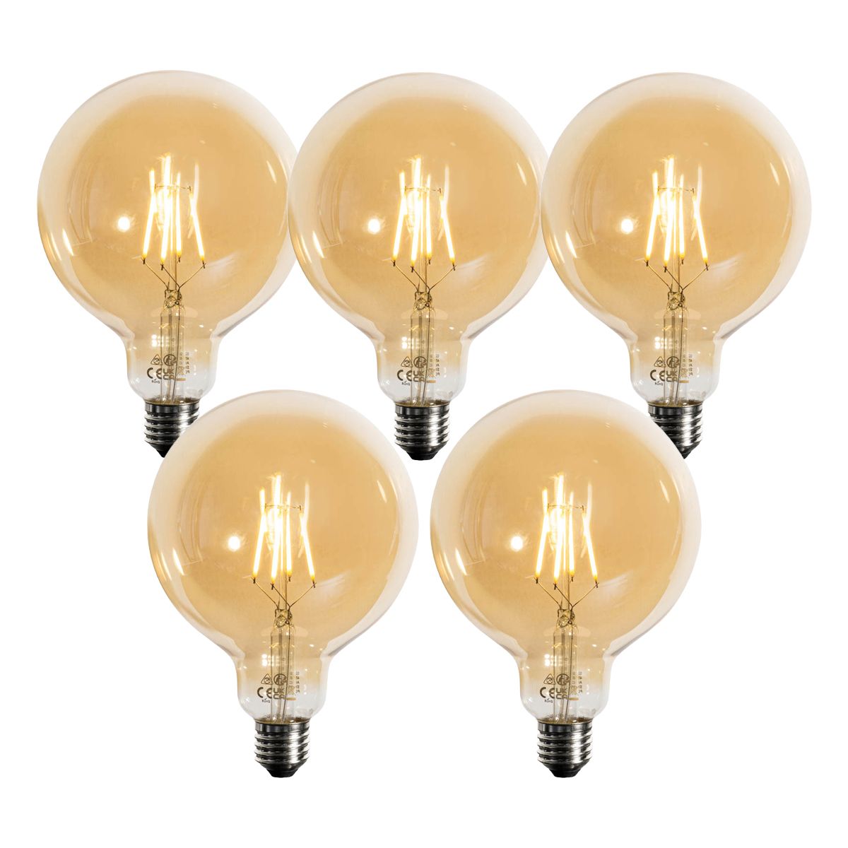 Set van 5 E27 dimbare LED lampen goud G125 4,9W 450 lm 2200K