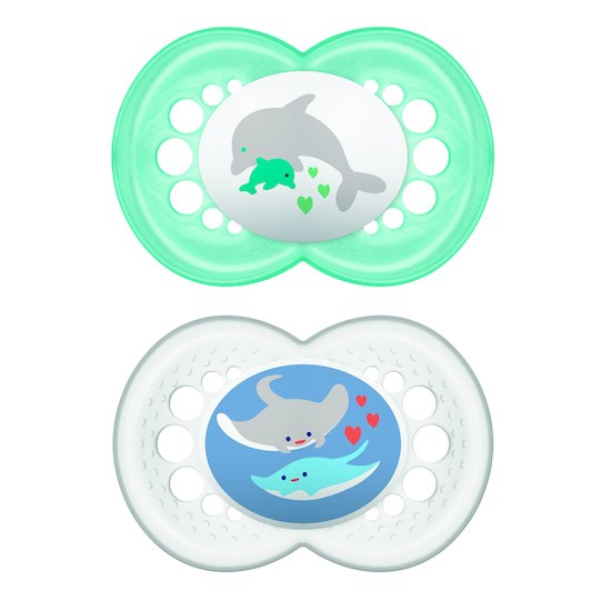 Lot de 2 sucettes animaux 2ème âge silicone   Aléatoire        de               Mam
