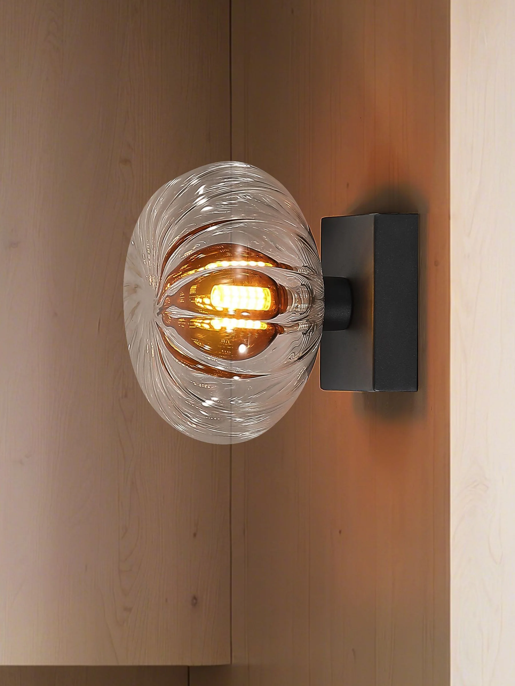 Searchlight 1 Light Ribbed Glass Wall Light