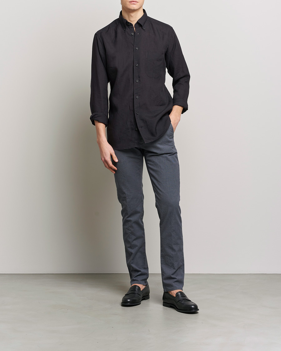 Eton Slim Fit Linen Button Down Shirt Black