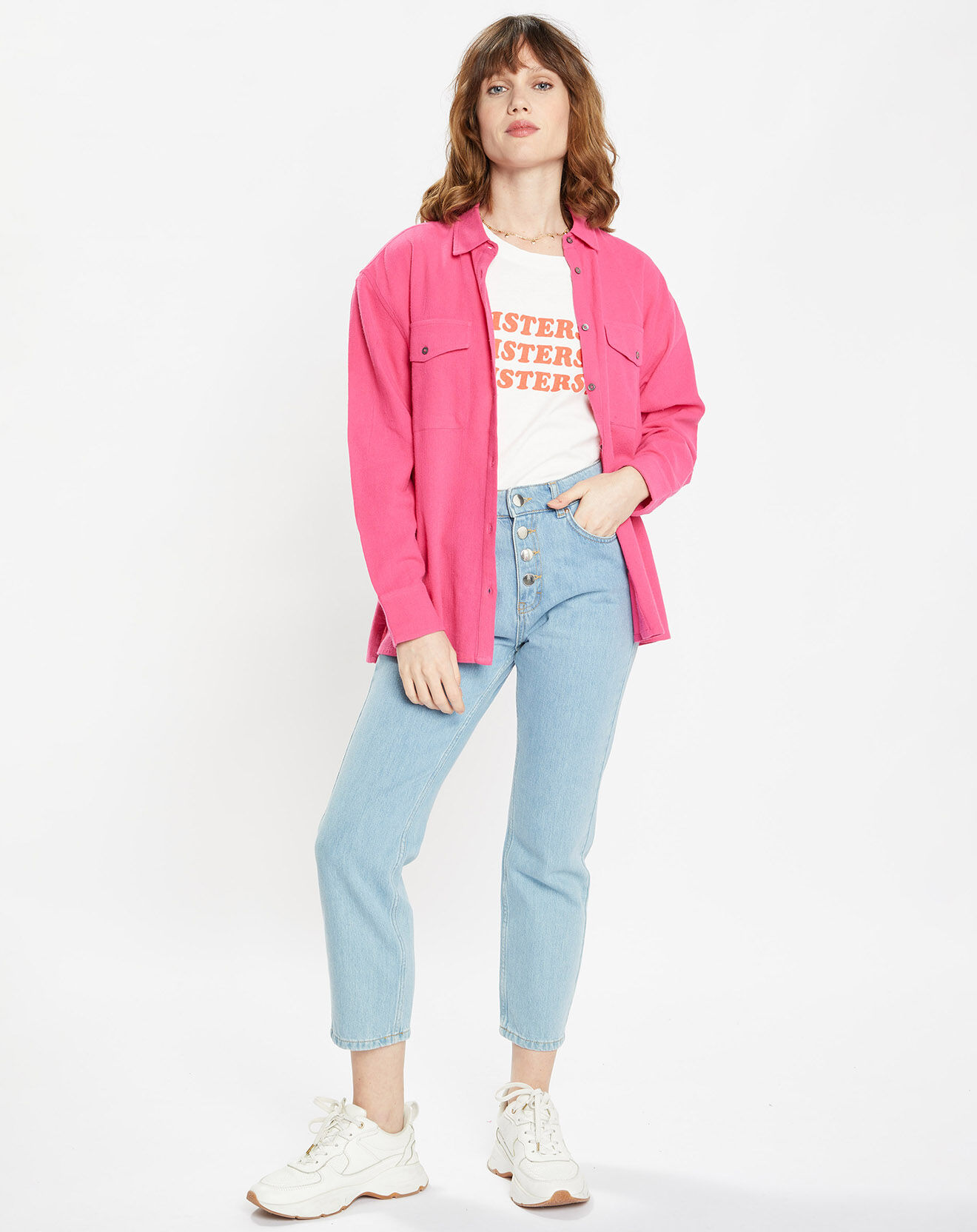 Galeries Lafayette Surchemise en Coton organique Leonie droite rose fuchsia
