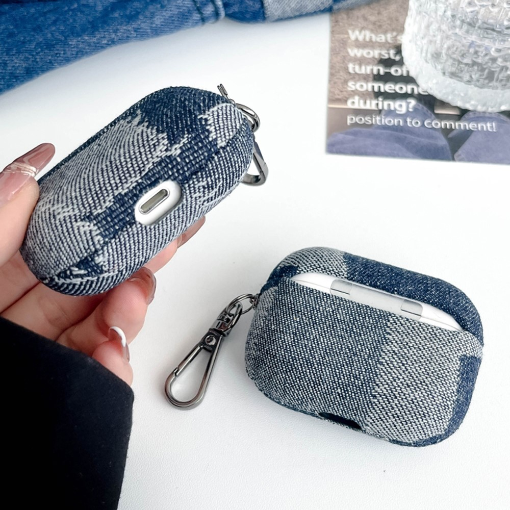 AirPods Pro 2 / AirPods Pro Hybrid Schutzhülle Abdeckung mit Karabinerhaken Denim Design - Dunkelblau / Grau