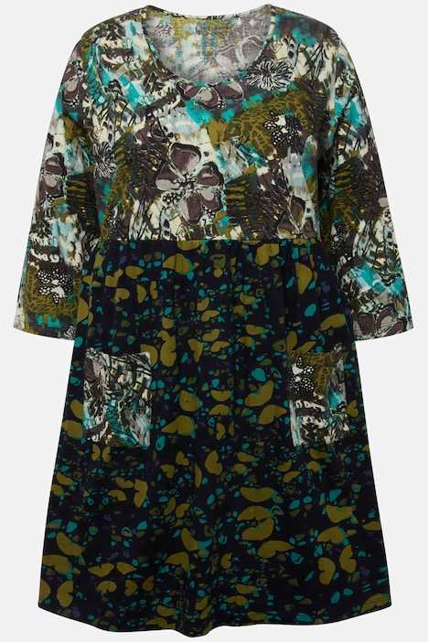 Longshirt, Patchlook, A-Linie, Rundhals, 3/4-Arm
