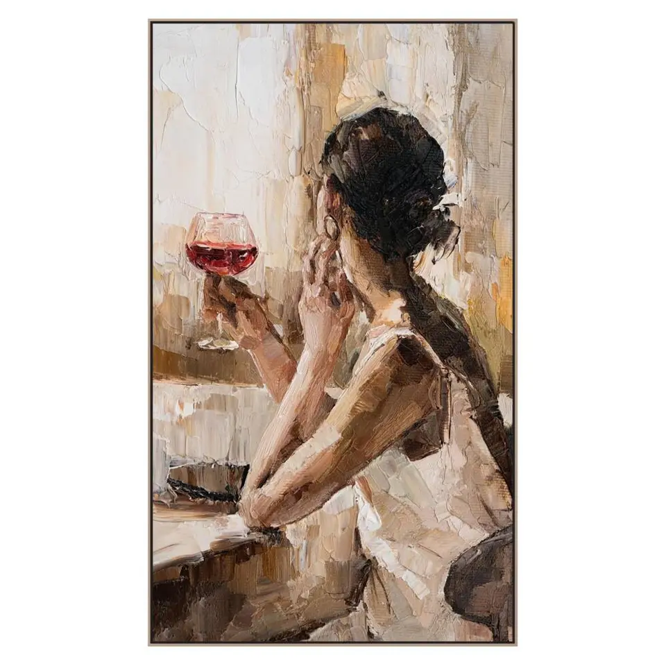 Schilderij Vrouw met wijn - MDF - 118x70 cm