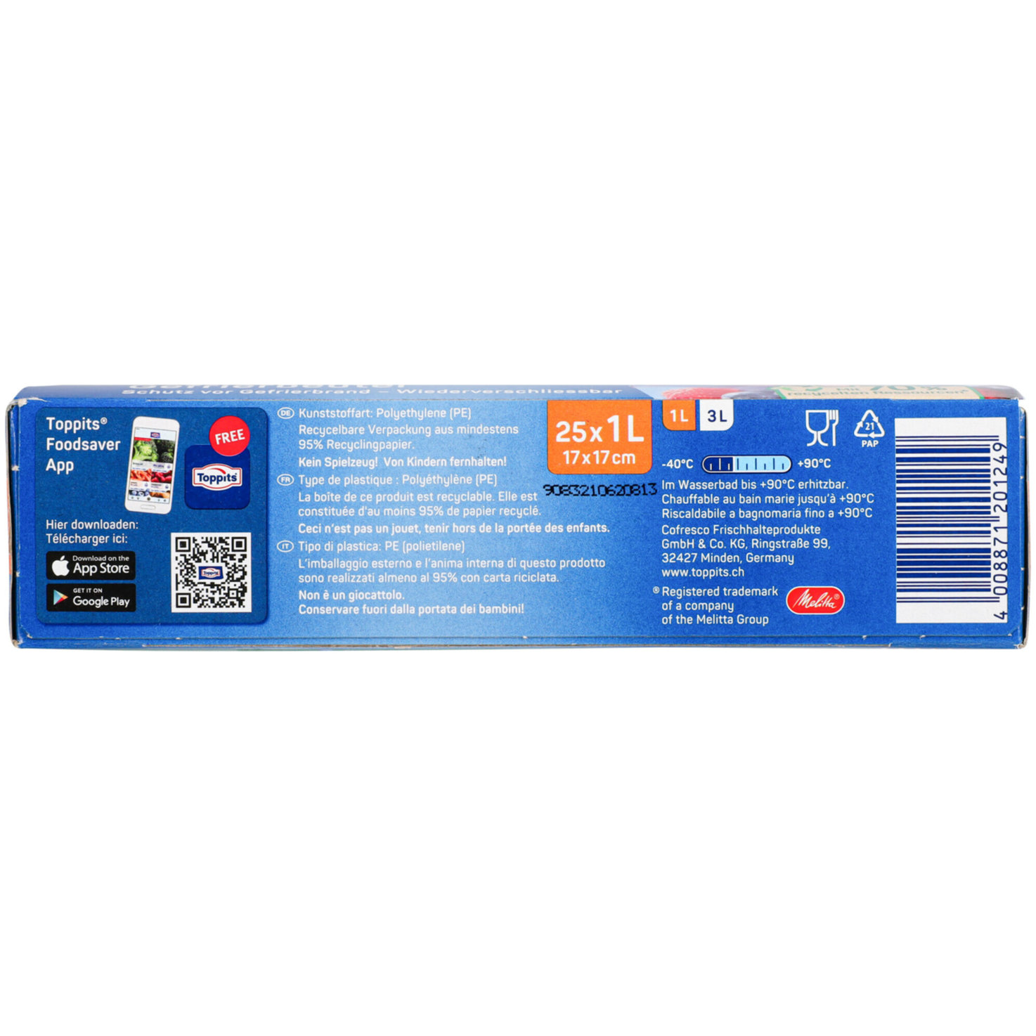 TOPPITS Doppelverschluss-Gefrierbeutel SafeLoc 25 x 1 l
