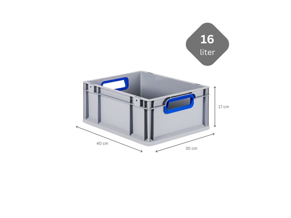 PROREGAL Eurobox Nextgen Kleur HxBxD 17 x 30 x 40 cm 16 liter Handgrepen Blauw Open gladde bodem Euro container transportbox