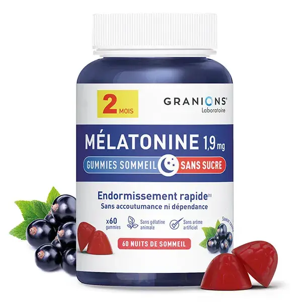GRANIONS - Gomas de Melatonina para Dormir 1,9 mg - Sem Açúcar - Embalagem para 2 Meses