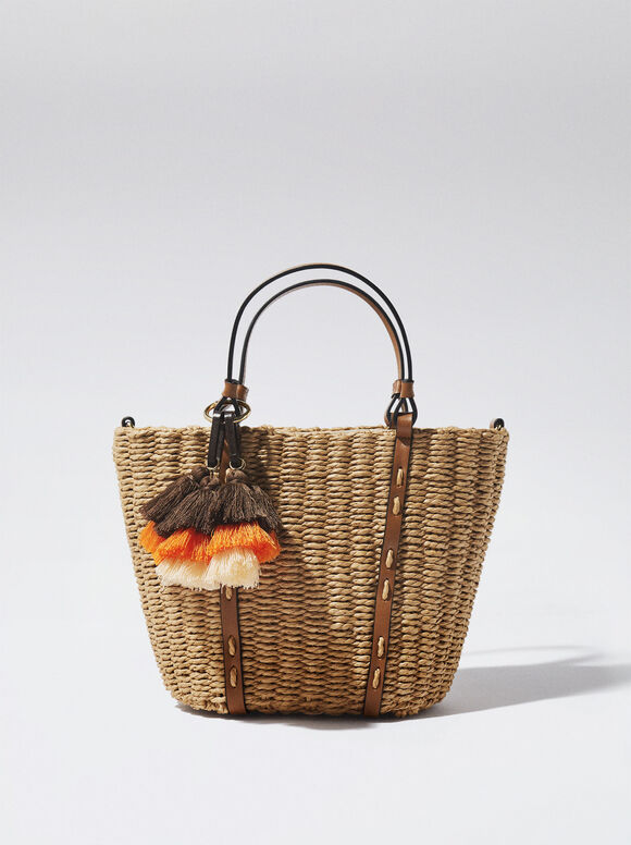 Bolsa de palha com pingente - Bege