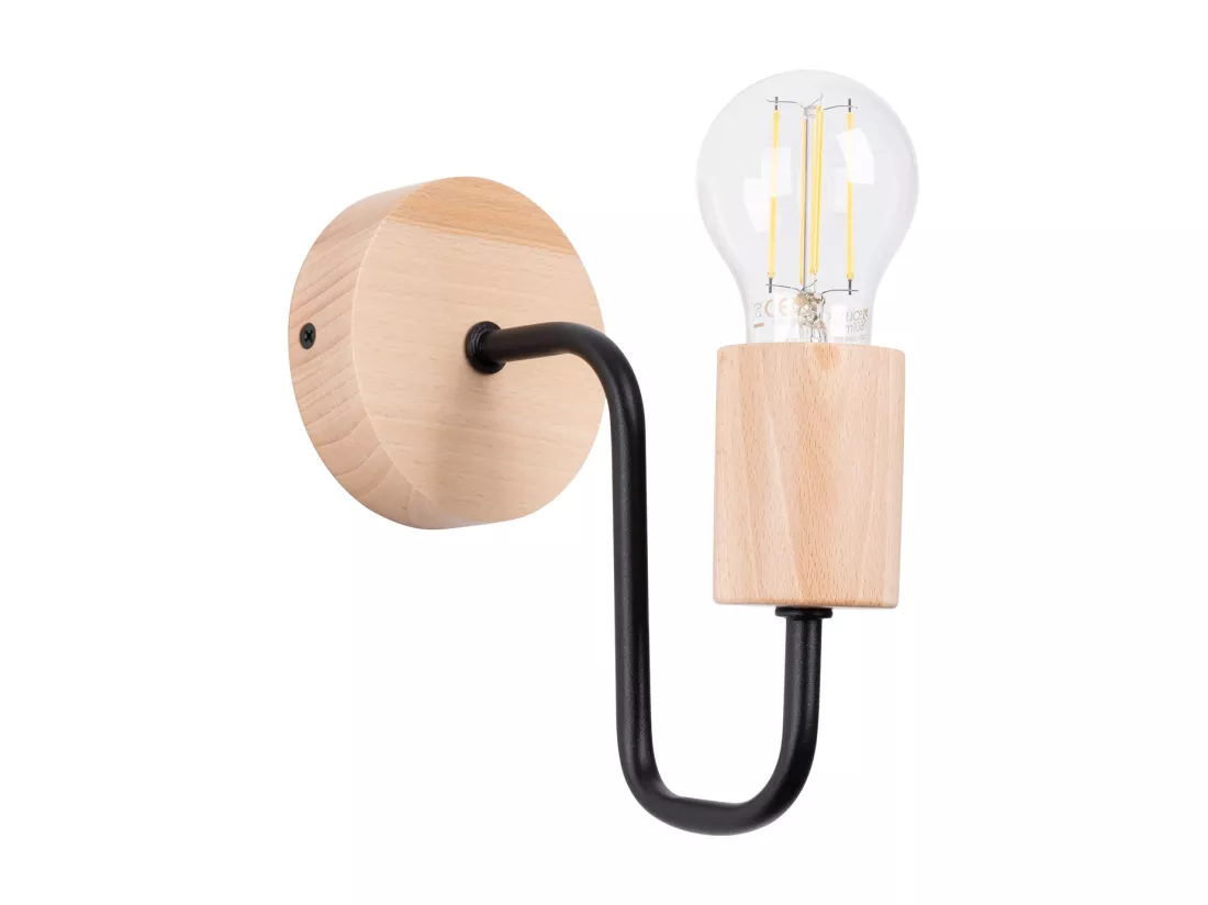 Applique Timbo grenier en acier/bois - 1 sources lumineuses - L.8 x H.18,5 cm - noir/bois naturel