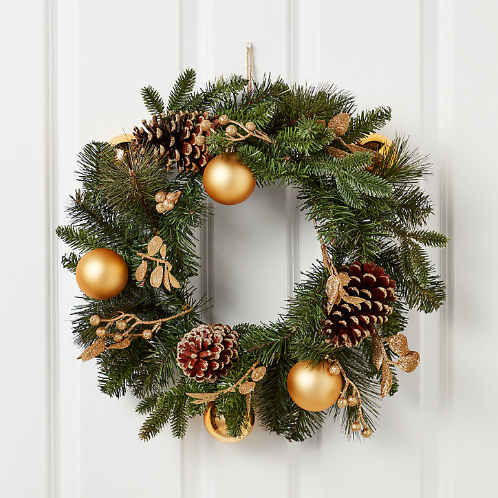 Couronne de Noël avec ornements coloris doré, diam. 50 cm