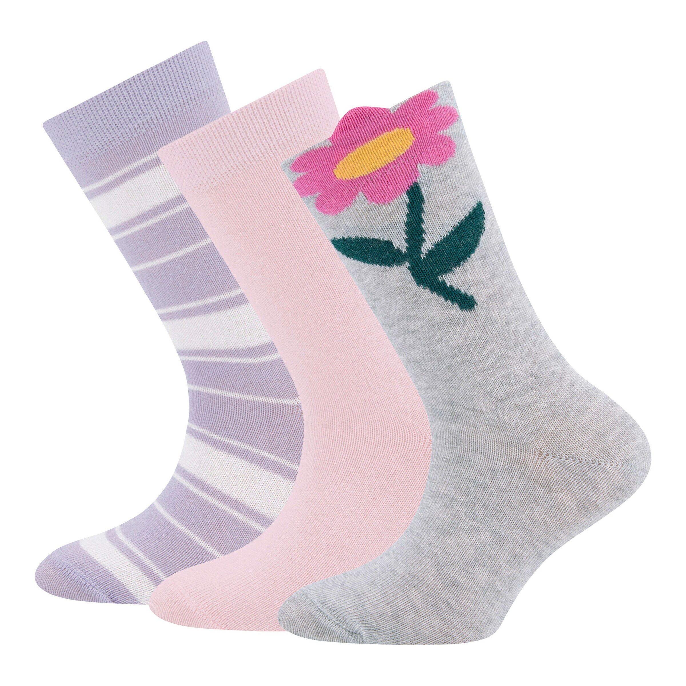 Ewers 3er-Pack Socken Blume Ringel grau/rosa