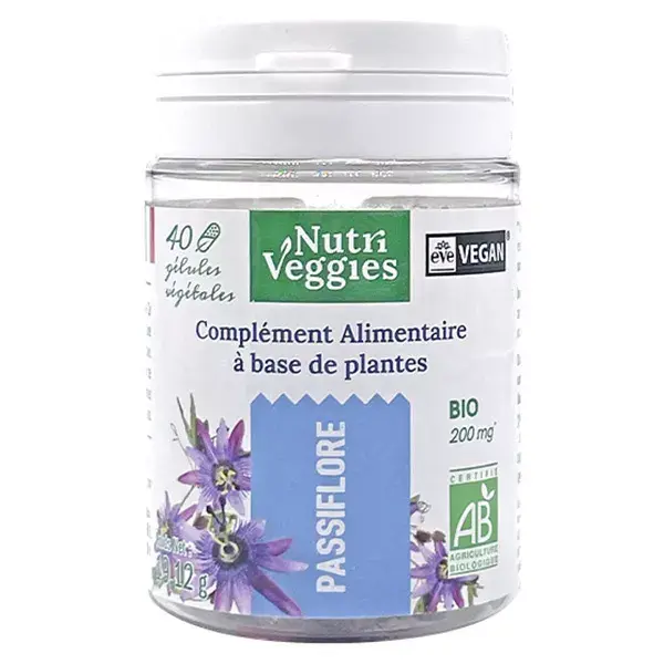 Nutriveggies Passiflora Orgânica para Auxílio no Sono - 40 cápsulas