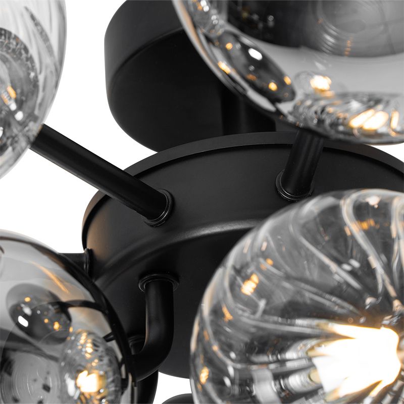 Plafondlamp zwart met smoke en helder glas 10-lichts - Bonnie