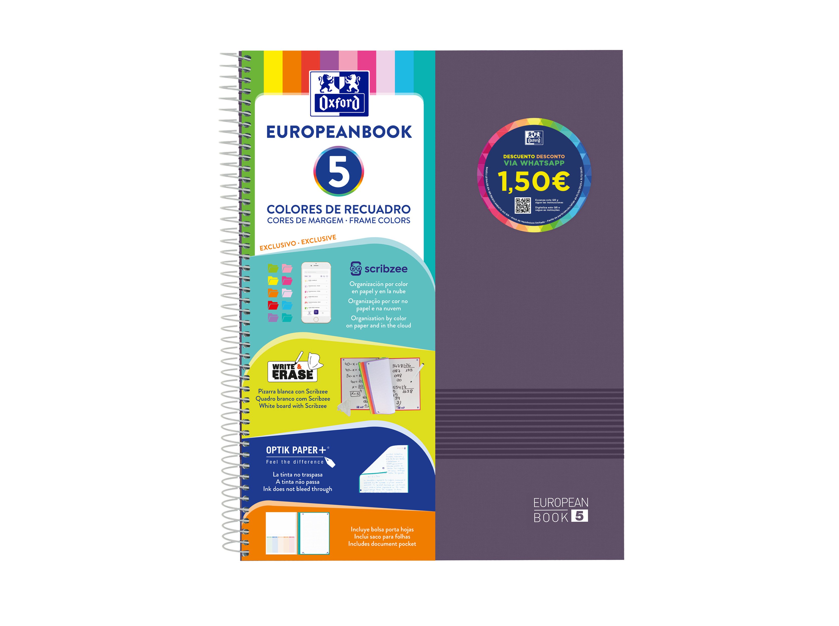 CADERNO ESPIRAL A4 PAUTADO OXFORD&YOU EUROBOOK CORES VIVAS 120 FOLHAS 90G CORES SORTIDAS